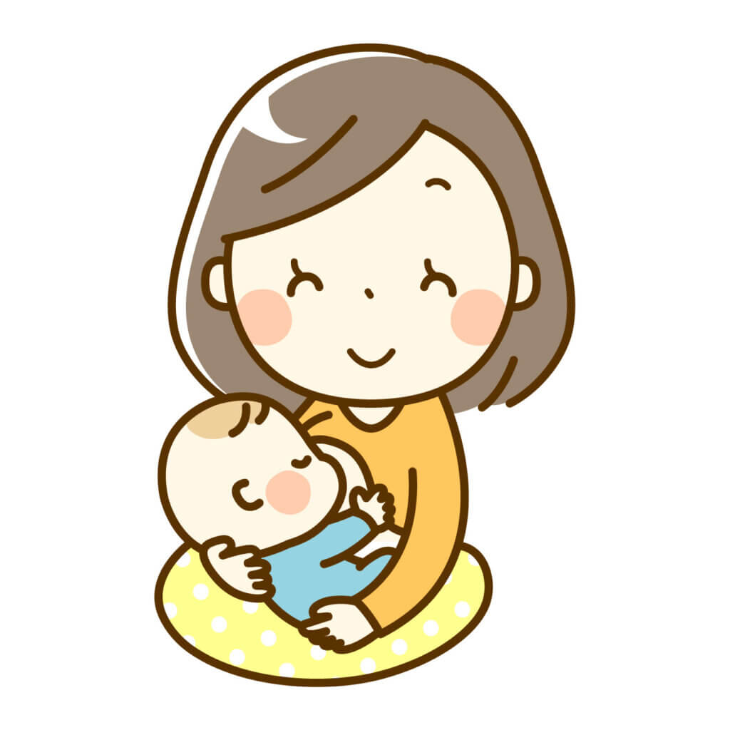 赤ちゃんを抱いて笑顔の女性