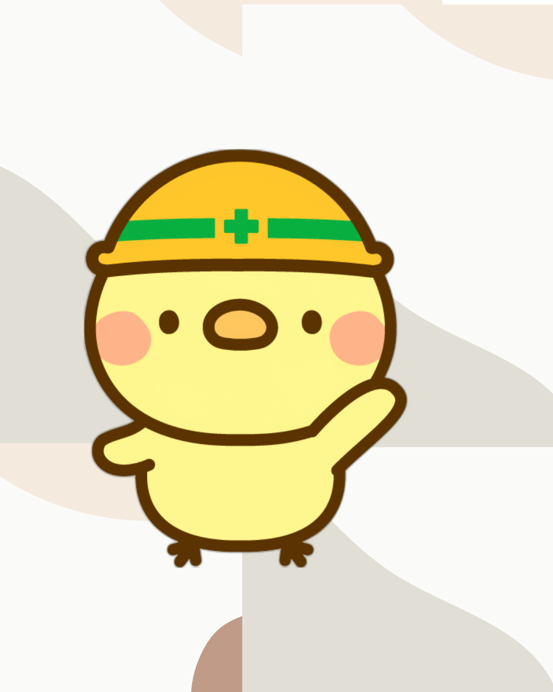 ヘルメットをかぶるヒヨコの絵
