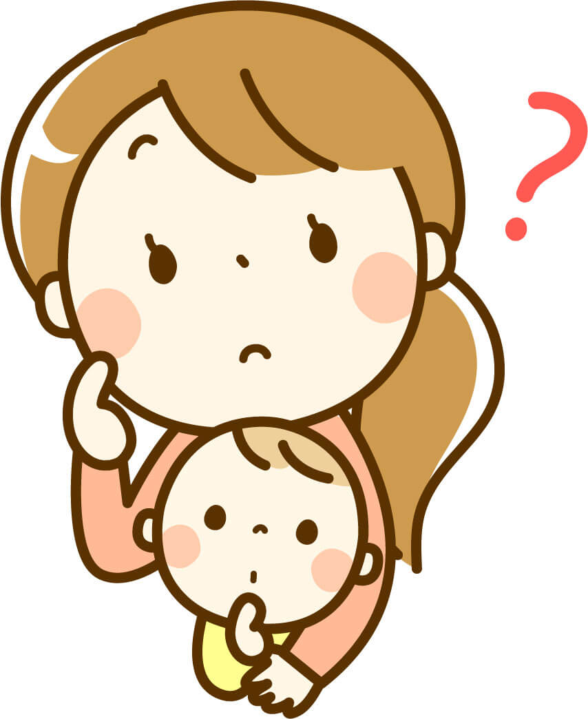 疑問をもつ赤ちゃんを抱いた女性