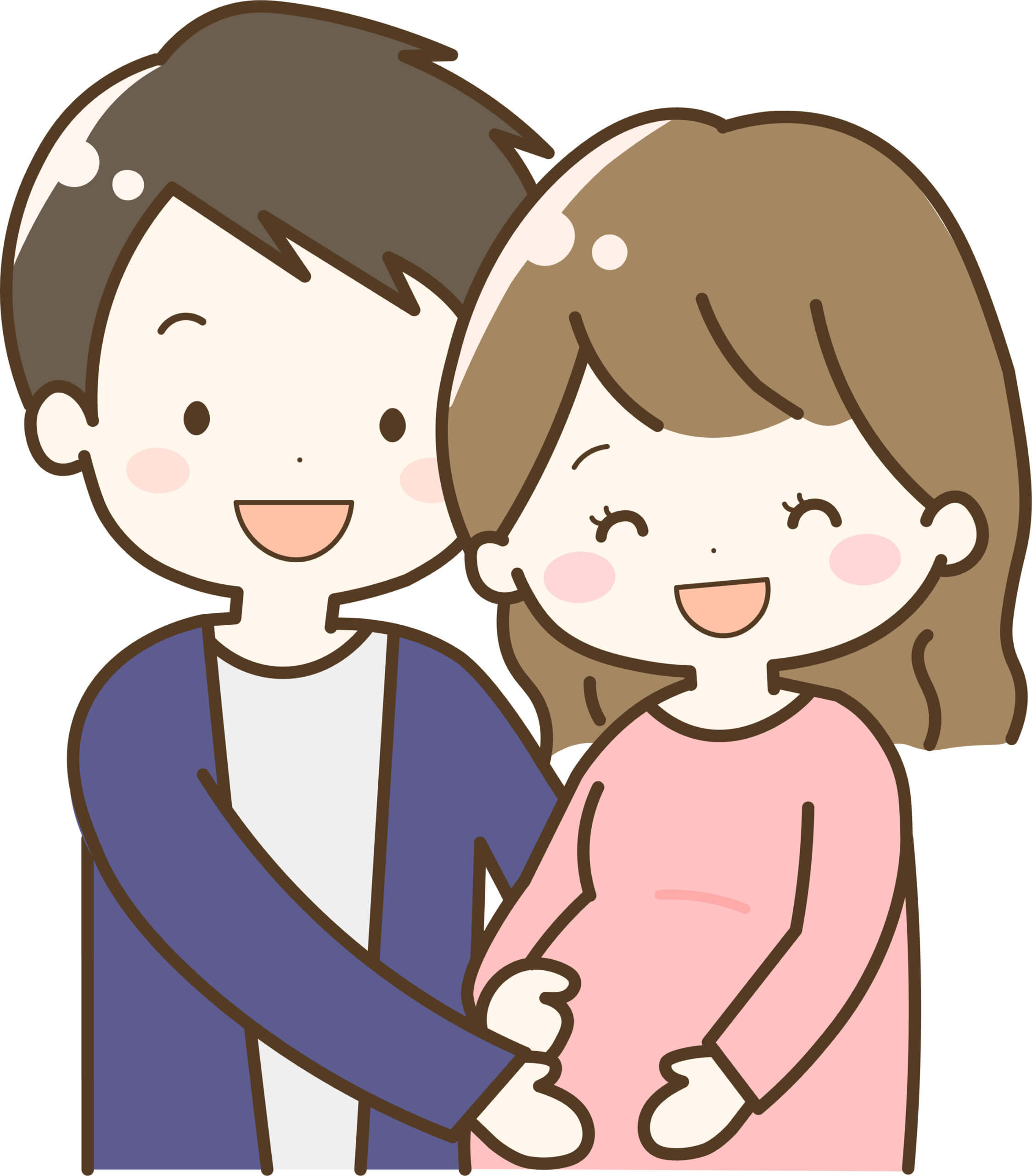 妊娠中の妻のお腹に手を当てる夫