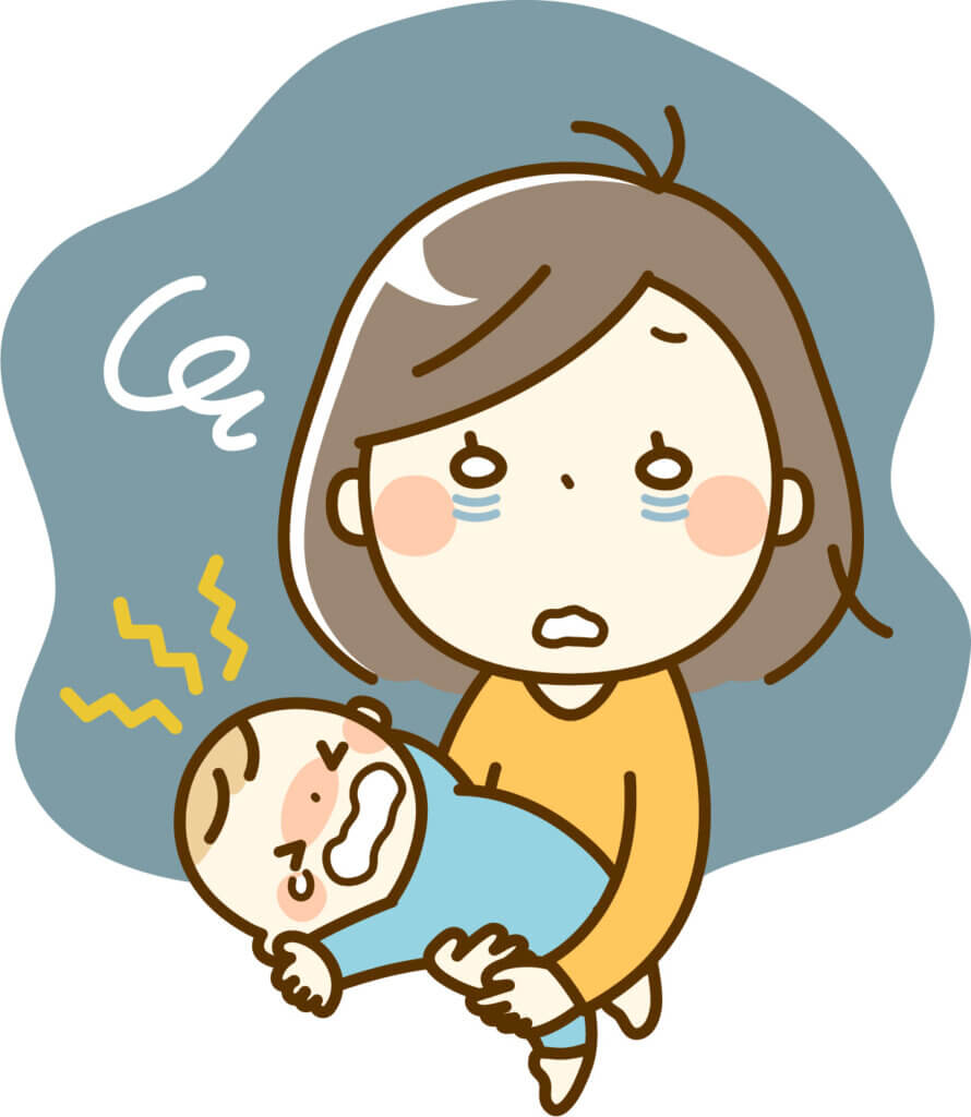 ママに抱かれて泣き叫ぶ赤ちゃん