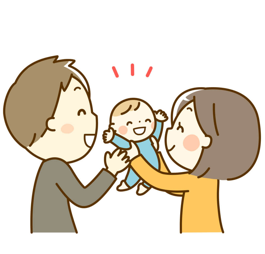 赤ちゃんをかわいがる両親